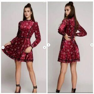 Highly Preppy Red Velvet Lace Dress Sz S Romantic Gothic Vampirecore Regencycore
